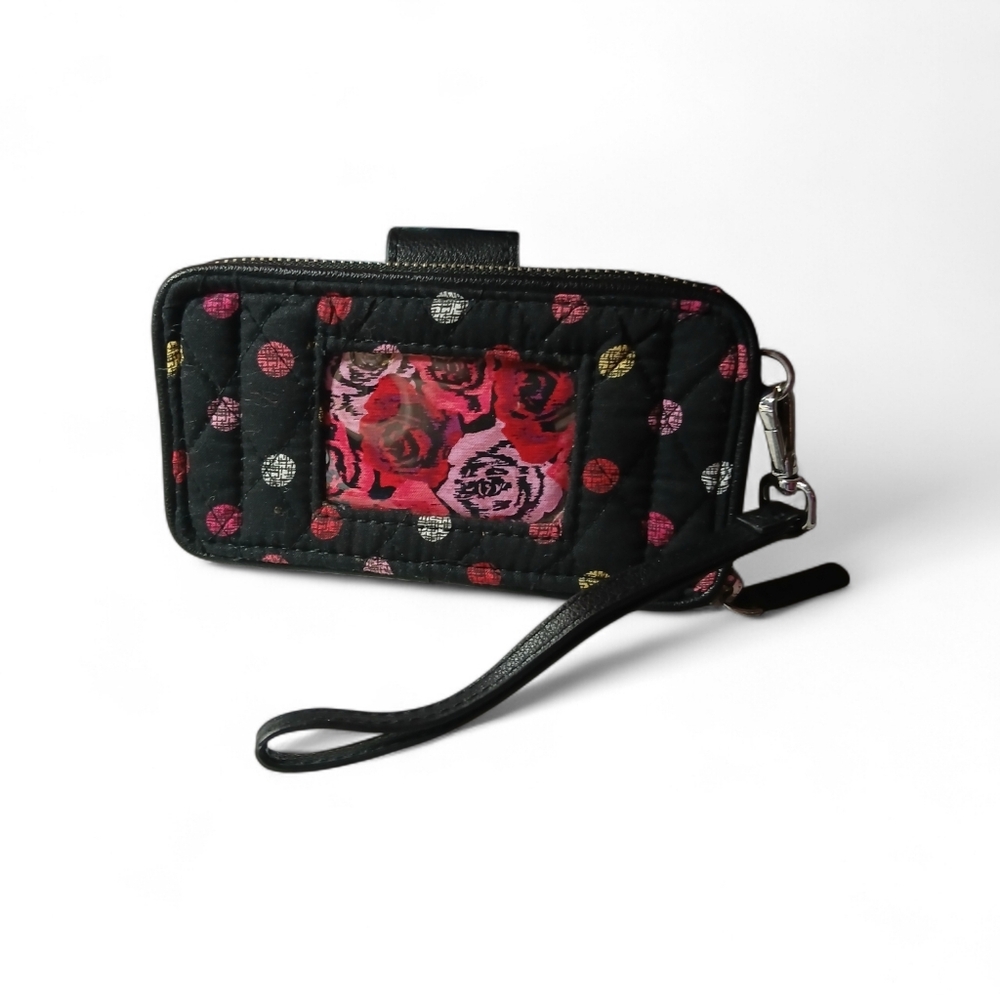 Vera Bradley Quilted Wristlet with Colorful Dots And Valentine Rose Interior